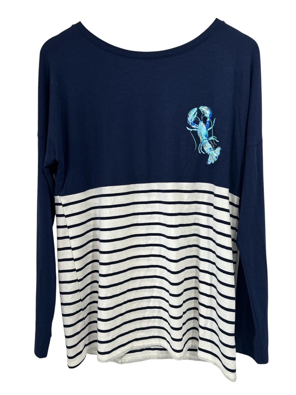 NWT Lilly Pulitzer Finn Tee - Lobster In Love Graphic Print - Nautical Stripe M
